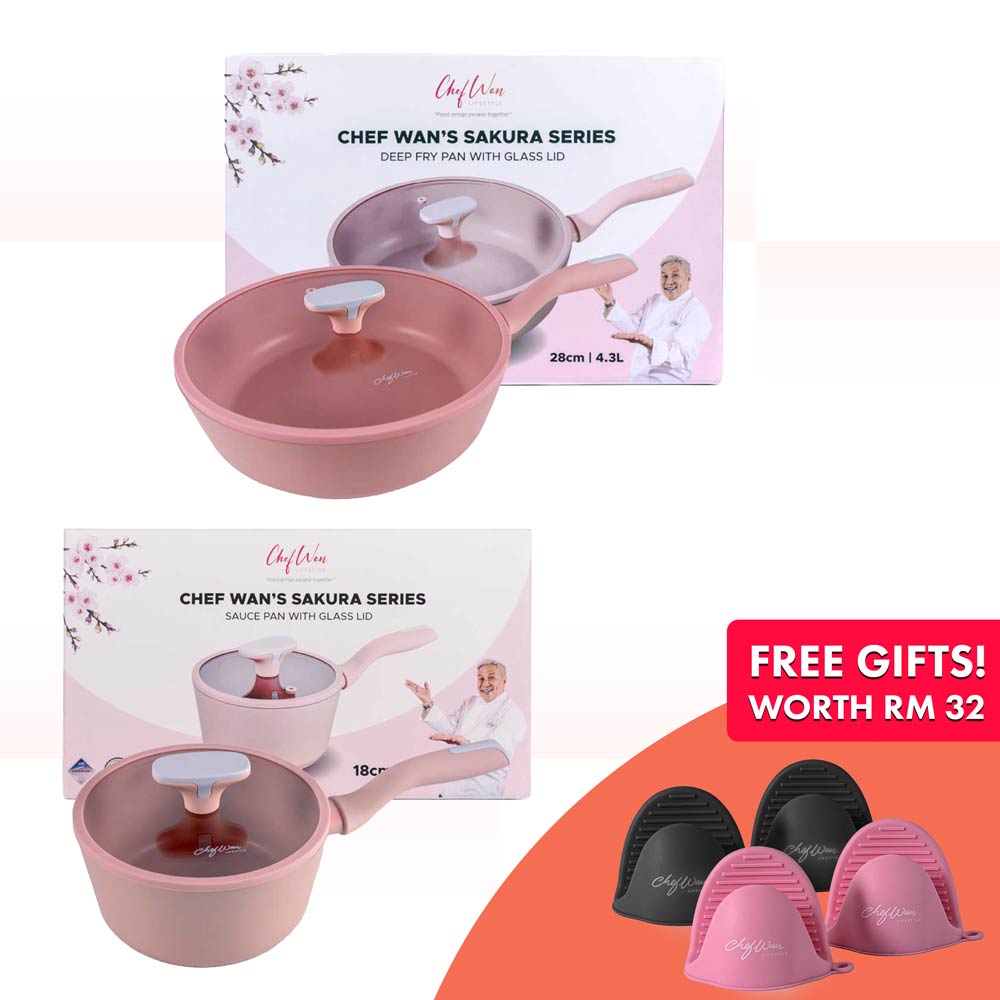 Sakura-Series-28cm-Deep-fry-pan-+-Sakura-Series-18cm-sauce-pan-Clean